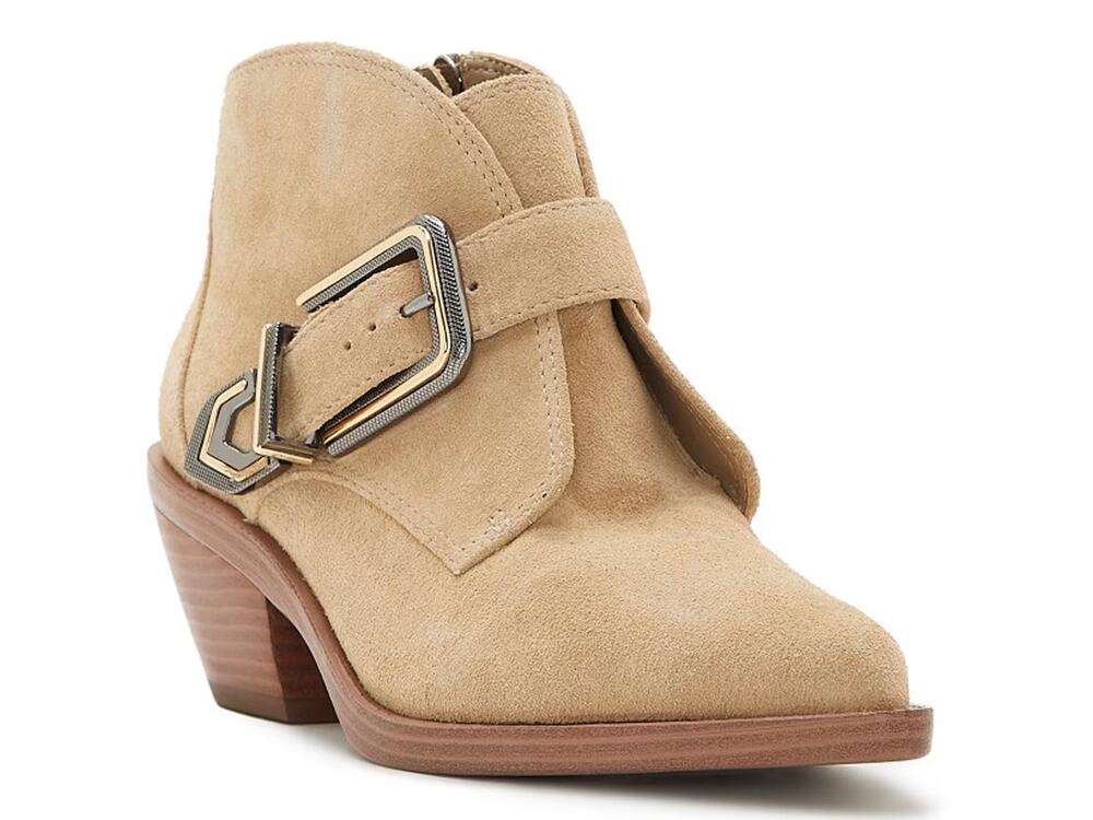 NEW Vince Camuto Ashena Tan Suede Leather Buckle Zip Up Bootie Ankle Boots